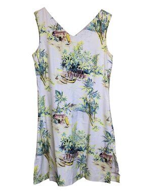 Tiki Classics Silk Hawaiian Dress Tropical Print Sleeveless Size L Mini Resort